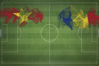 Vietnam vs Romania Soccer Match, national colors, national flags, soccer field, football game,