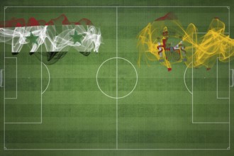 Syria vs Spain Soccer Match, national colors, national flags, soccer field, football game,