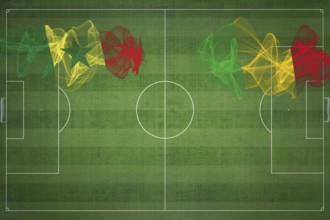 Senegal vs Mali Soccer Match, national colors, national flags, soccer field, football game,