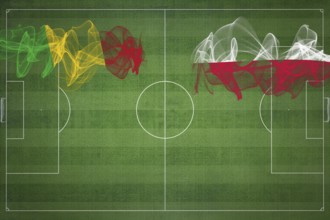 Mali vs Poland Soccer Match, national colors, national flags, soccer field, football game,