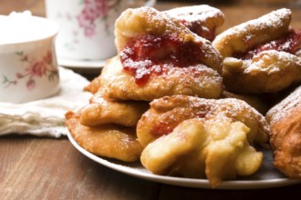 Dough with marmelade on wooden board, lodz, poland