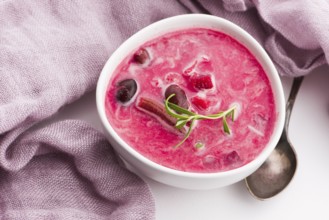 Beet root european soup called borscht with parsley