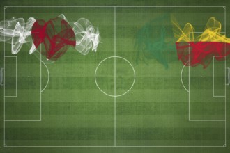 Japan vs Benin Soccer Match, national colors, national flags, soccer field, football game,
