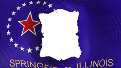 Square hole in the city of Springfield, capital of the state of Illinois flag, white background, 3d