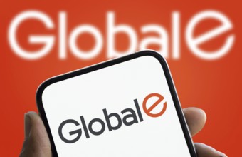 Global E logo is displayed on smartphone. Global E Online Ltd is an Israeli software publisher that