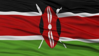 Closeup Kenya Flag, Waving in the Wind, High Resolution