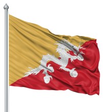 Realistic 3d flag of Bhutan fluttering in the wind