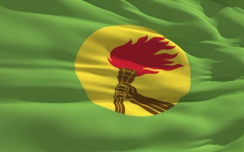 Fluttering flag of Zaire on the wind