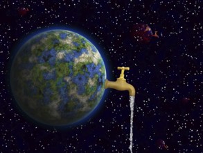 Conceptual Image Of Earth Is Our Water Against Black Background