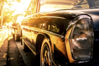 Side view of a Mercedes Benz W114, /8, stroke eight or Strich Acht, parked in the streets of Luang