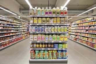 October 2023, shelf with cerials, scene in a grocery store, Schnaittach, Bavaria, Germany, Europe