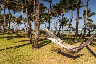 Relaxing in a hammock on the west coast of Mauritius
