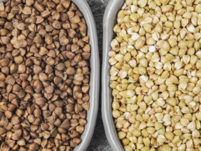 Raw green and roasted brown buckwheat