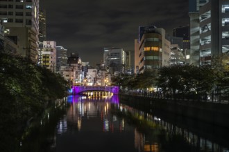 Light up and Yokohama skyline of Ooka River. Shooting Location: Yokohama-city kanagawa prefecture