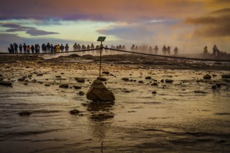 Geysir geyser and sunrise Iceland. Shooting Location: Iceland, Reykjavik