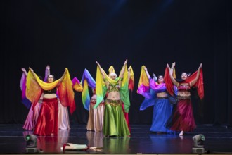 July 01, 2023. Belarus.the city of Gomel. An oriental dance ensemble. A group of women of different