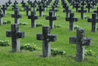 Rows of stone crosses in a military cemetery, Kontiolahti, Finland, Europe