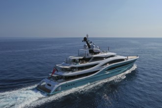 Aerial view of the 77-metre motor yacht GO, delivered in 2018 by the Turkish shipyard Turquoise