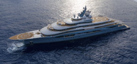 Aerial view of 136 metre superyacht Flying Fox, delivered in 2019 by the Bremen shipyard Lürssen