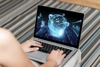 Woman Sitting With Laptop Upper Back View Working From Home