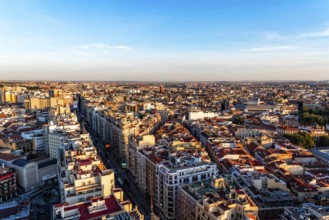 Madrid, Spain, August 24, 2020: Aerial View of Madrid Downtown at Sunset, Europe
