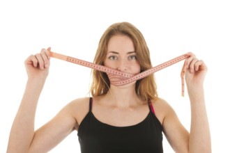 Woman with locked mouth for diet