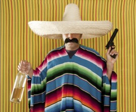 Bandit Mexican revolver mustache drunk tequila bottle sombrero