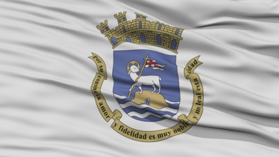 Closeup San Juan Flag, Capital of Puerto Rico State, Flying in the Wind