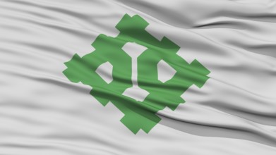 Closeup of Fukui Flag, Capital of Japan Prefecture, Waving in the Wind, High Resolution
