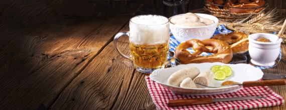Delicious bavarian oktoberfest white sausage with sweet mustard