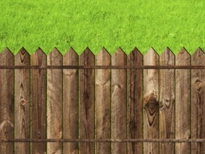 Wooden fence against the green grass