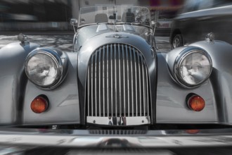 Bonnet and radiator grille. Morgan Roadster plus 8, Upper Bavaria, Bavaria, Germany, Europe