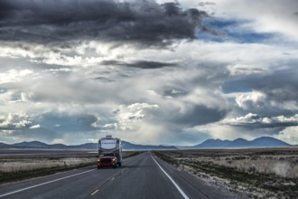 Wild thunderstorm and rain clouds over the Great Basin Highway US 93, between Ely and Baker,