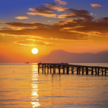 Majorca Muro beach sunrise in Alcudia Bay Mallorca at Balearic Islands of Spain