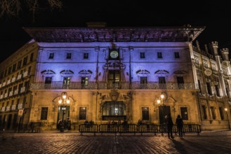 Palma de Mallorca, Mallorca, Spain, 12 28 2017: Historical buildings in old town by night, Europe