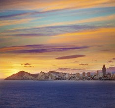 Benidorm Alicante sunset playa de Poniente beach in Spain Valencian community