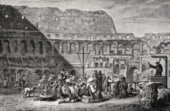 Christian worship at the Colosseum, ancient Amphitheatre, Rome, Italy, Europe