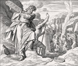 Moses destroying the tables, Golden Calf, Old Testament, by Julius Schnorr von Carolsfeld, 1860