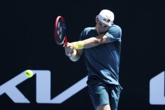 MELBOURNE, AUSTRALIA, JANUARY 11: Zizou Bergs of Belgium on his way to beating Joris De Loore of