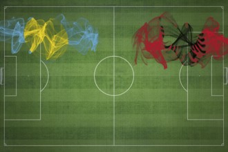 Palau vs Albania Soccer Match, national colors, national flags, soccer field, football game,