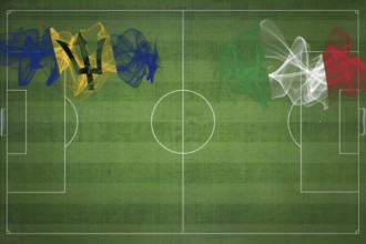 Barbados vs Italy Soccer Match, national colors, national flags, soccer field, football game,