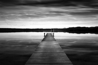 Jetty at Lake Starnberg, Bavaria, in black and white