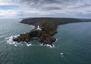 Aerial landscape view of the Start Point Lighthouse and headland in South Devon on the English