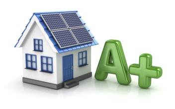 Energy Saver with Solar Panel, This is a 3d Rendered Computer Generated Image. Isolated on White