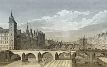 Pont au Change, Paris, antique steel engraved print, 1831