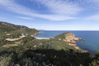 Bay with beautiful beach and sea in the sunshine, Spiaggia di Su Sirboni, Ogliastra, Sardinia,