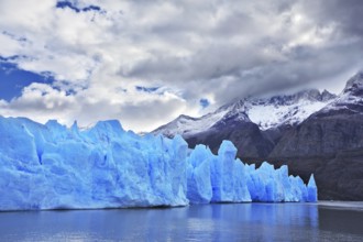 Chilean Patagonia. National Park Torres del Paine. Lake and Glacier Grey. The clouds covered the