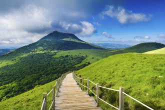 Puy de Dome mountain and Auvergne landscape in the morning at France