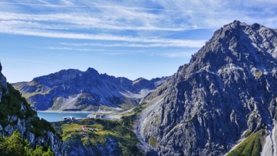 Lake Lünersee with surrounding mountains, Vorarlberg