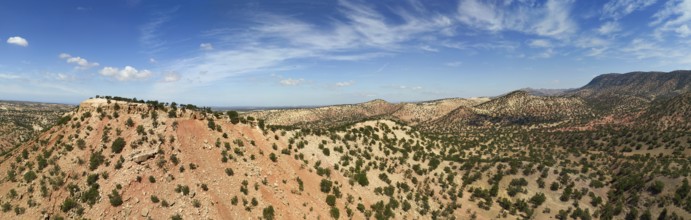 Aerial panorama of mountains with argan trees in their natural habitat, in Morocco